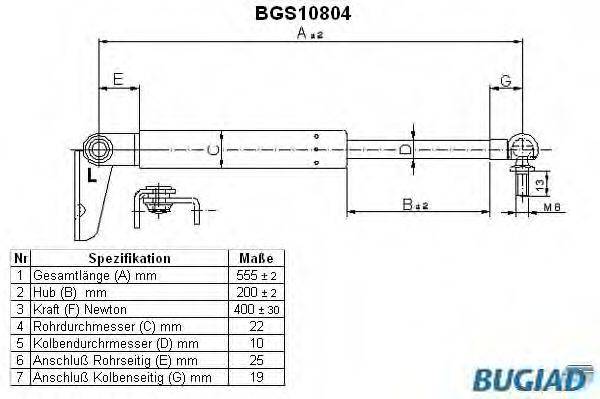 BUGIAD BGS10804 Газова пружина, кришка багажника