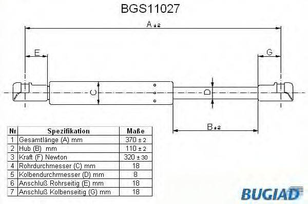 BUGIAD BGS11027 Газова пружина, кришка багажника
