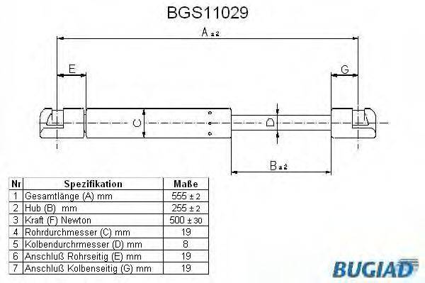 BUGIAD BGS11029 Газова пружина, кришка багажника
