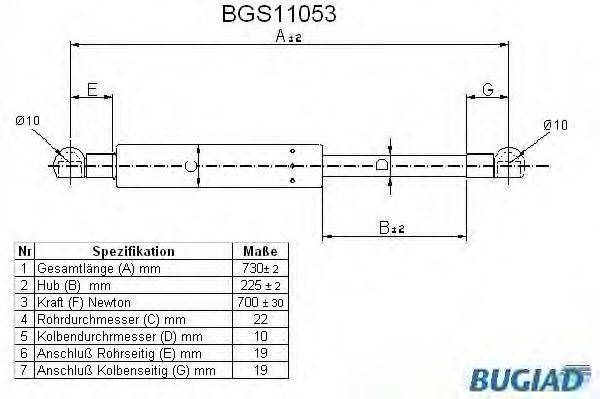 BUGIAD BGS11053 Газова пружина, кришка багажника