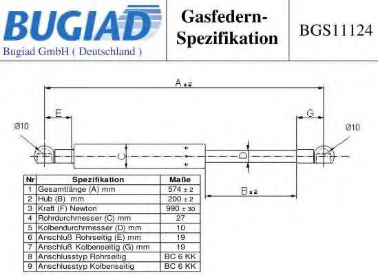 BUGIAD BGS11124 Газова пружина, кришка багажника