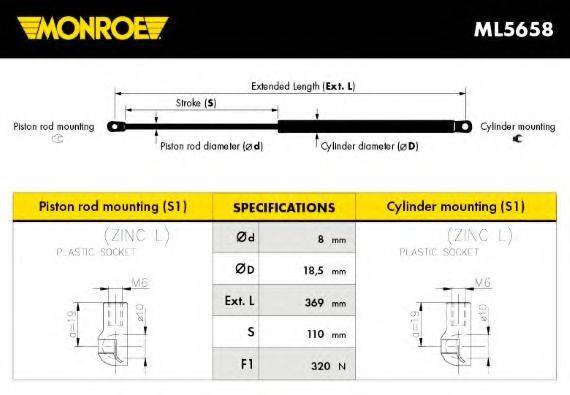 MONROE ML5658 Газова пружина, кришка багажника