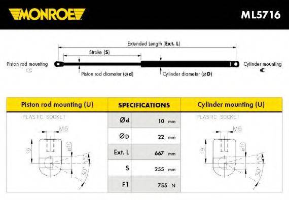 MONROE ML5716 Газова пружина, кришка багажника