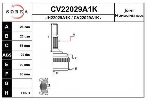 EAI CV22029A1K Шарнірний комплект, приводний вал
