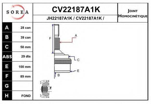 EAI CV22187A1K Шарнірний комплект, приводний вал