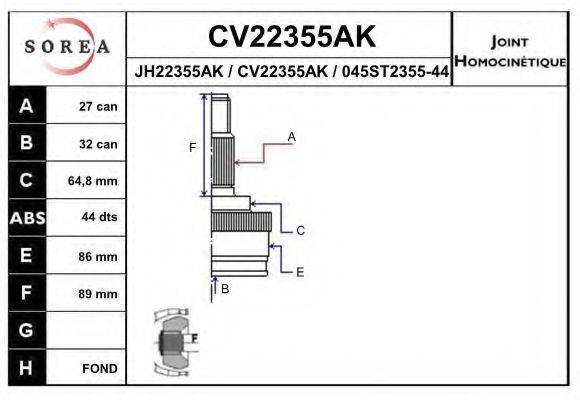 EAI CV22355AK Шарнірний комплект, приводний вал