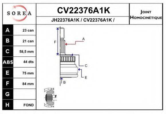 EAI CV22376A1K Шарнірний комплект, приводний вал