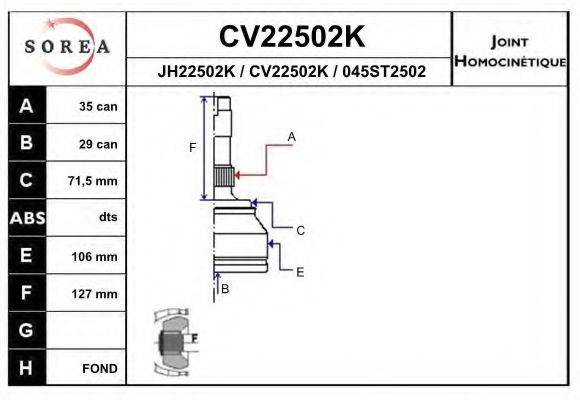 EAI CV22502K Шарнірний комплект, приводний вал