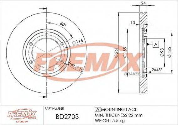 FREMAX BD2703 гальмівний диск