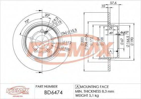 FREMAX BD6474 гальмівний диск