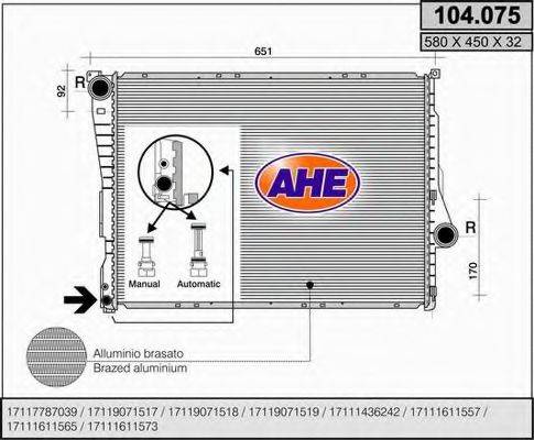 AHE 104075 Радіатор, охолодження двигуна