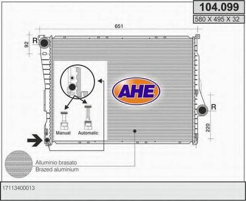 AHE 104099 Радіатор, охолодження двигуна