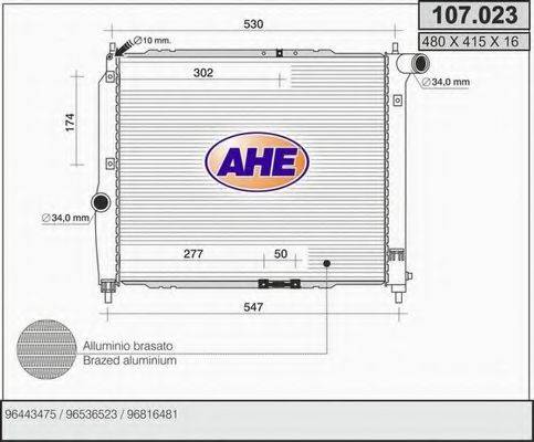 AHE 107023 Радіатор, охолодження двигуна