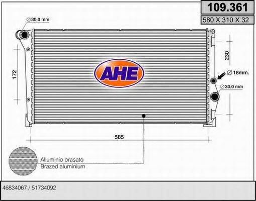 AHE 109361 Радіатор, охолодження двигуна