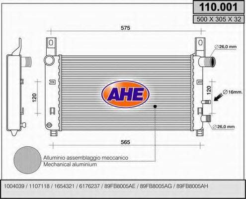 AHE 110001 Радіатор, охолодження двигуна