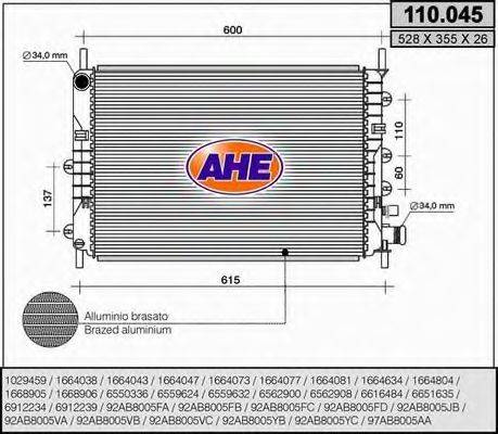 AHE 110045 Радіатор, охолодження двигуна