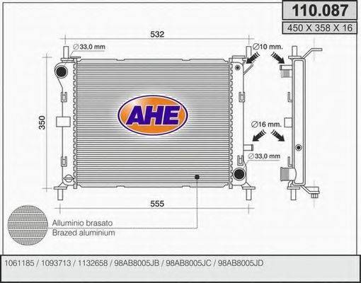 AHE 110087 Радіатор, охолодження двигуна