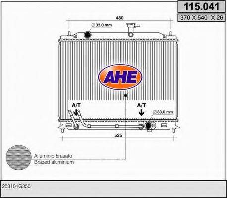 AHE 115041 Радіатор, охолодження двигуна