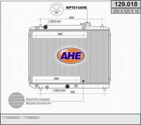 AHE 129018 Радіатор, охолодження двигуна