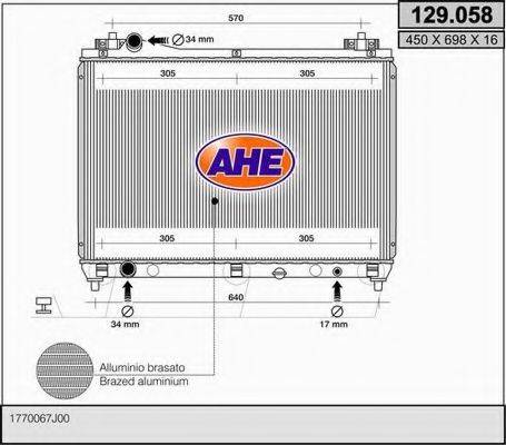 AHE 129058 Радіатор, охолодження двигуна