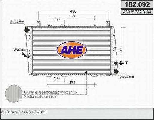 AHE 102092 Радіатор, охолодження двигуна