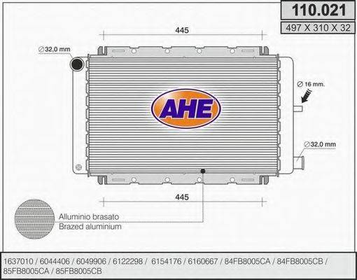 AHE 110021 Радіатор, охолодження двигуна