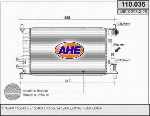 AHE 110036 Радіатор, охолодження двигуна