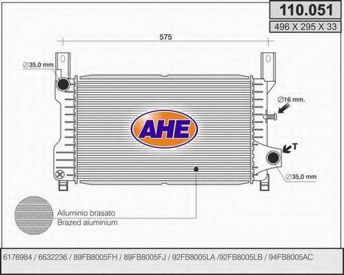 AHE 110051 Радіатор, охолодження двигуна