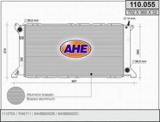 AHE 110055 Радіатор, охолодження двигуна