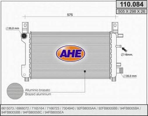 AHE 110084 Радіатор, охолодження двигуна