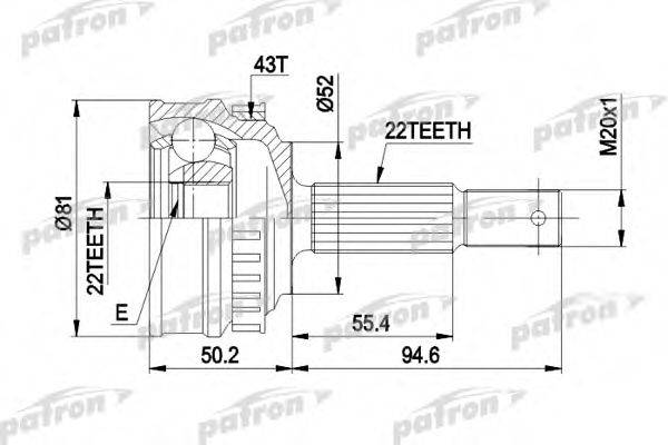 PATRON PCV1057 Шарнірний комплект, приводний вал