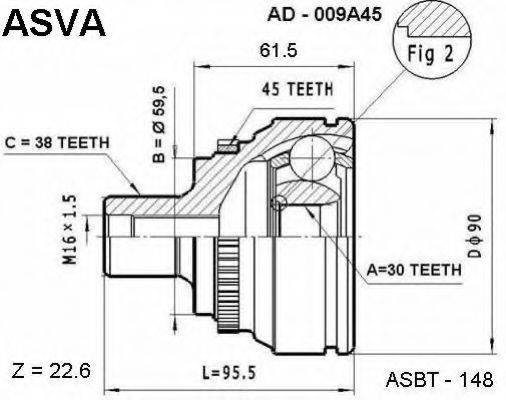 ASVA AD009A45 Шарнірний комплект, приводний вал