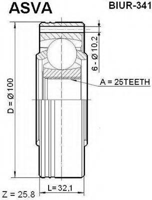 ASVA BIUR341 Шарнірний комплект, приводний вал