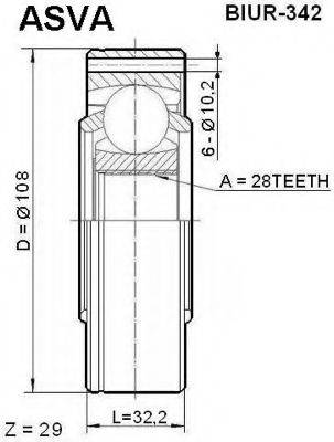 ASVA BIUR342 Шарнірний комплект, приводний вал