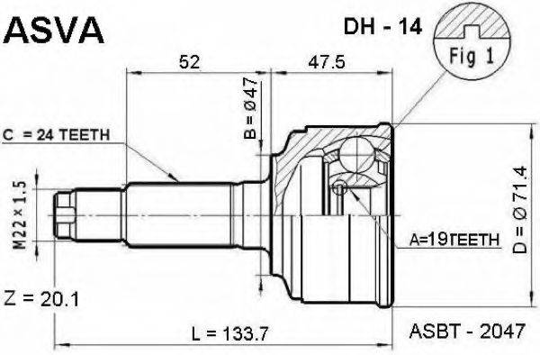ASVA DH14 Шарнірний комплект, приводний вал