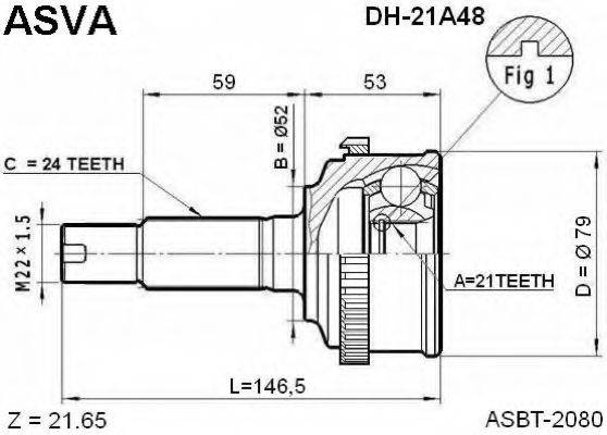 ASVA DH21A48 Шарнірний комплект, приводний вал