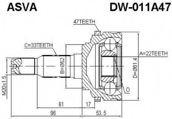 ASVA DW011A47 Шарнірний комплект, приводний вал