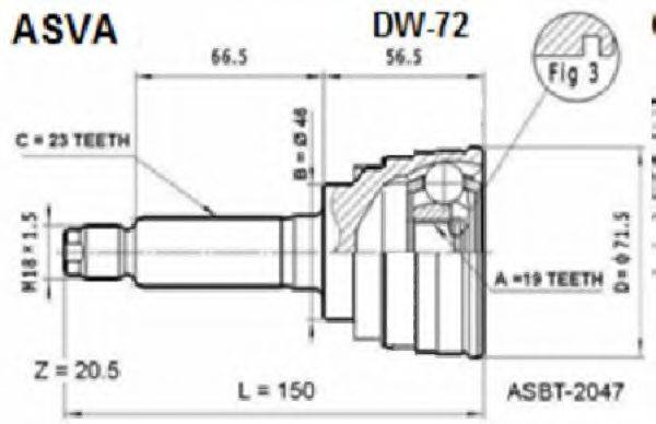 ASVA DW72 Шарнірний комплект, приводний вал
