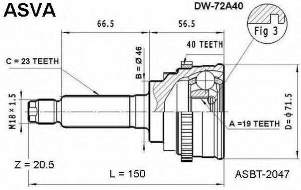 ASVA DW72A40 Шарнірний комплект, приводний вал