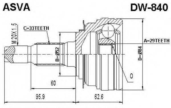 ASVA DW840 Шарнірний комплект, приводний вал