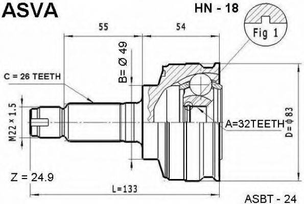 ASVA HN18 Шарнірний комплект, приводний вал