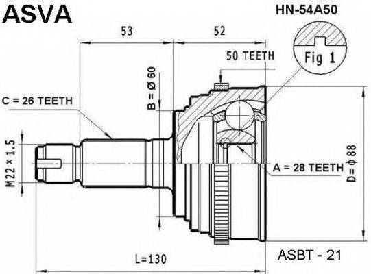 ASVA HN54A50 Шарнірний комплект, приводний вал