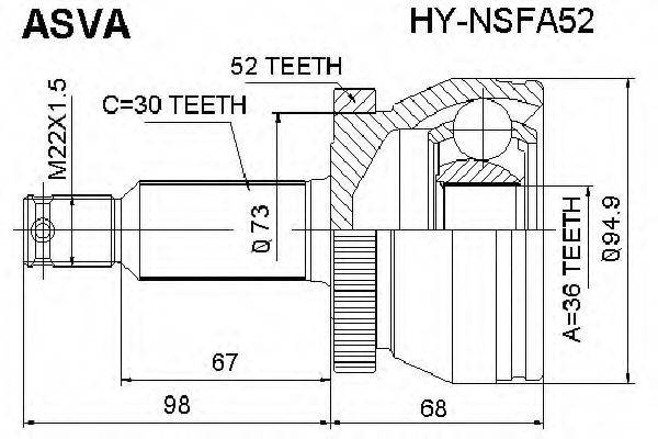 ASVA HYNSFA52 Шарнірний комплект, приводний вал