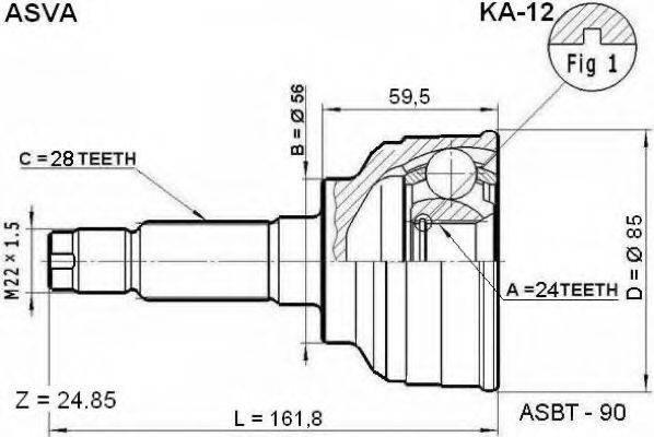 ASVA KA12 Шарнірний комплект, приводний вал
