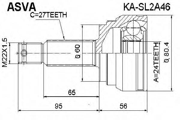 ASVA KASL2A46 Шарнірний комплект, приводний вал