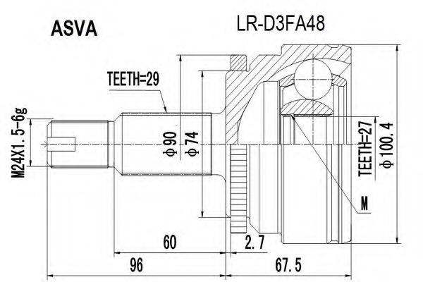 ASVA LRD3FA48 Шарнірний комплект, приводний вал