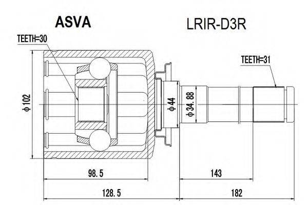 ASVA LRIRD3R Шарнірний комплект, приводний вал