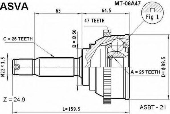 ASVA MT06A47 Шарнірний комплект, приводний вал