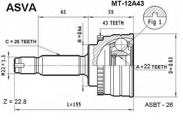 ASVA MT12A43 Шарнірний комплект, приводний вал