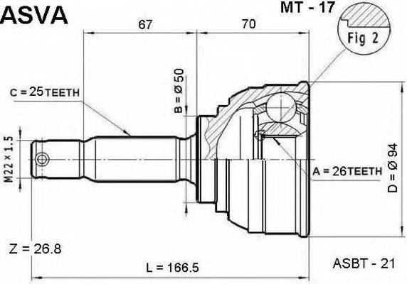 ASVA MT17 Шарнірний комплект, приводний вал